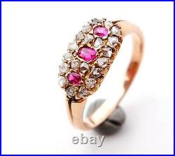 Antique Imperial Russian Ring solid 56 /14K Gold Diamonds Ruby Ø US 5.5 / 3 gr