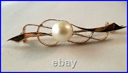 Antique Imperial Russian Rose Gold 56 14K Brooch Pin Natural Pearl 7mm Rare