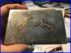 Antique Imperial Russian Solid Silver 14k Gold Appliqués CIGARETTE CASE jewelry