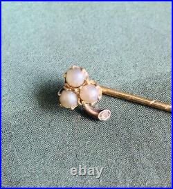 Antique Pre-1899 St Petersburg Imperial Russia 14ct Gold Pearl Diamond Stick Pin