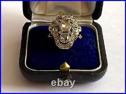 Antique Rare Imperial Rus Era KF Faberge A. H 72 18k Gold Rose Cut Diamonds Ring