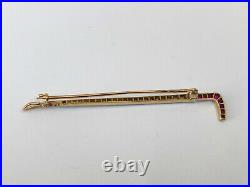 Antique Riding Stick Brooch Imperial Russian Faberge 18k 72 Gold Ruby Diamond