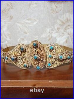 Antique Russian Caucasian Armenian Silver And Gold Plated Belt 84 Stamped