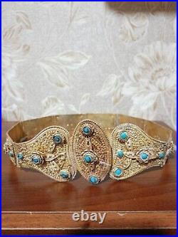 Antique Russian Caucasian Armenian Silver And Gold Plated Belt 84 Stamped