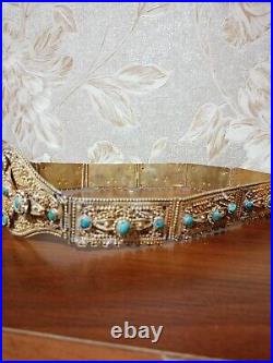 Antique Russian Caucasian Armenian Silver And Gold Plated Belt 84 Stamped