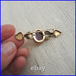 Antique Russian Imperial 56 Gold Brooch Amethyst Pearl Signed Engrave 14k Moscow