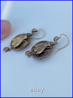 Antique Russian Imperial 56 gold fly earrings bee insect bug USSR Soviet