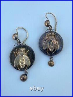 Antique Russian Imperial 56 gold fly earrings bee insect bug USSR Soviet