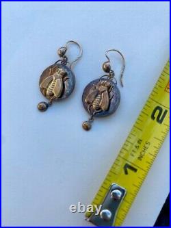 Antique Russian Imperial 56 gold fly earrings bee insect bug USSR Soviet