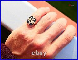 Antique Russian Imperial Eagle Signet Ring Onyx solid 18K Gold Ø 5.25 US / 4.9 g
