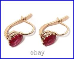 Antique Russian Imperial Gold 56 Spool Gold With Rubies Women's Earrings 3 gr