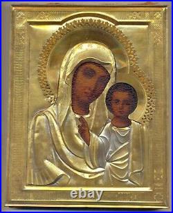 Antique Russian Imperial Icon Sterling Silver Gold Plated Kazanskaya (#2901x)