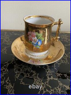 Antique Russian Imperial Porcelain Teacup And Saucer 24 Carat Gold Orlov Factory