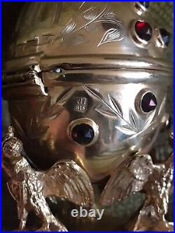 Antique Russian Imperial Silver Gilded Easter Egg Hand Engraved