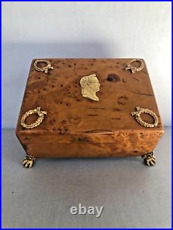 Antique Russian Karelian Birch Hinged Box Dedicated To Napoleon