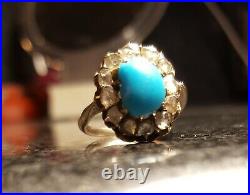 Antique turquoise and diamonds 18K gold ring Russian Imperial
