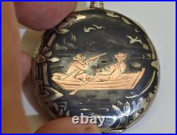 Art-Nouveau Antique Silver Gold Niello Pocket Watch for Imperial Russian Market