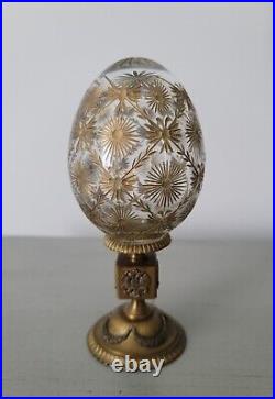 Authentic Original Faberge Egg Cut to Clear Crystal Gold Imperial Eagle Signed