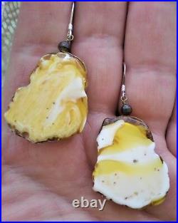 Baltic Butterscotch Egg Yolk Royal White Amber Sterling Silver Dangle EARRINGS