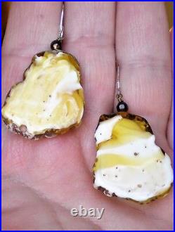 Baltic Butterscotch Egg Yolk Royal White Amber Sterling Silver Dangle EARRINGS