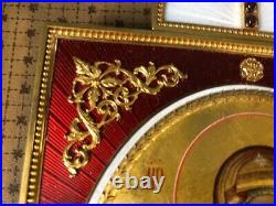 Beautiful Imperial Russian guilloché enamel gold plated silver icon by Faberge