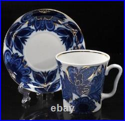 Birds Cobalt 22K Gold Mug and Saucer Russian Imperial Lomonosov Porcelain