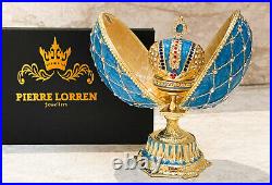 Blue Faberge Egg style Trinket Fabergé Austrian Crystal Diamond Pure Gold Decor