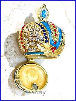 Blue Faberge Egg style Trinket Fabergé Austrian Crystal Diamond Pure Gold Decor