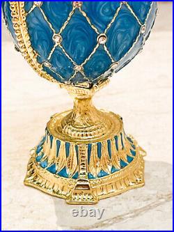 Blue Faberge Egg style Trinket Fabergé Austrian Crystal Diamond Pure Gold Decor