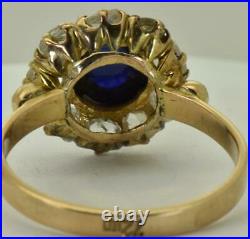 Certified antique Imperial Russian 18k gold, 1.17ct Diamonds& 2.8ct Sapphire ring
