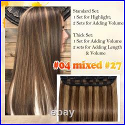 Clip In Extensions 100% Russian Real Remy Human Hair 3/4 Full Head 1 Piece 5Clip