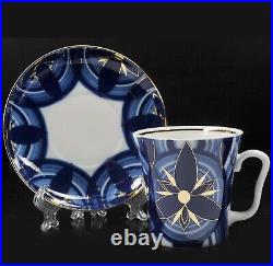 Cobalt 22K Gold Mug and Saucer Russian Imperial Lomonosov Porcelain
