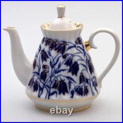 Cobalt 22K Gold Teapot Bluebells Imperial Lomonosov Porcelain