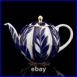 Cobalt 22K Gold Teapot Winter evening Russian Imperial Lomonosov porcelain