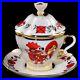 Cup with Lid and Saucer Red Rooster Russian Imperial Lomonosov Porcelain