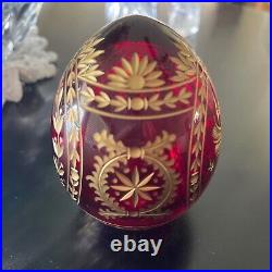 Elegant Imperial Russian Crystal Ruby Red And Gold Etched Egg Headed Eagle