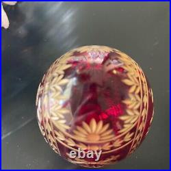 Elegant Imperial Russian Crystal Ruby Red And Gold Etched Egg Headed Eagle