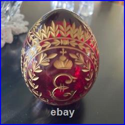 Elegant Imperial Russian Crystal Ruby Red And Gold Etched Egg Headed Eagle