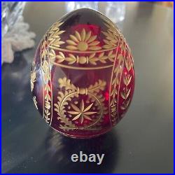 Elegant Imperial Russian Crystal Ruby Red And Gold Etched Egg Headed Eagle