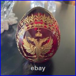 Elegant Imperial Russian Crystal Ruby Red And Gold Etched Egg Headed Eagle