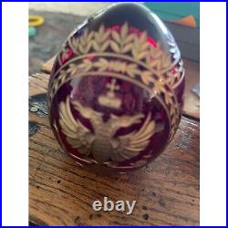 Elegant Imperial Russian Crystal Ruby Red And Gold Etched Egg Headed Eagle