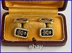 Excellent Imperial Faberge 14k 56 Gold Black Whit Enamel Cufflinks Nicholas II