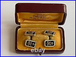 Excellent Imperial Faberge 14k 56 Gold Black Whit Enamel Cufflinks Nicholas II
