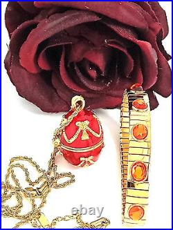 Exquisite Handmade Jewelry Red Russian Faberge egg Pendant necklace 24k Gold HM