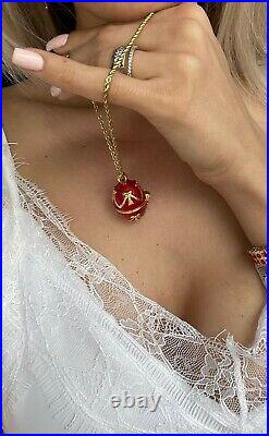Exquisite Handmade Jewelry Red Russian Faberge egg Pendant necklace 24k Gold HM