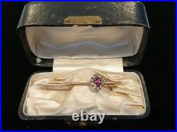FABERGE Brooch Pin Imperial Russian Gold 56 Burma Ruby Old Mine Rose Diamond 14K