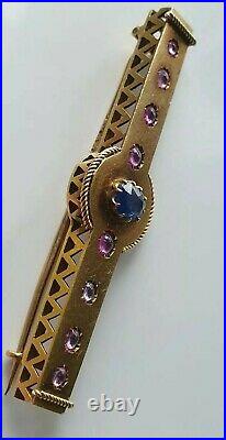 FABERGE Design Russian Imperial 56 Gold 14K SAPPHIRES Romanov Stick Pin Brooch