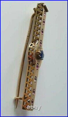 FABERGE Design Russian Imperial 56 Gold 14K SAPPHIRES Romanov Stick Pin Brooch