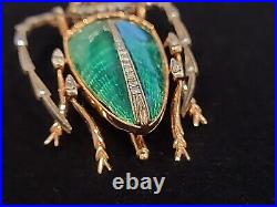 FABERGE Era Russian Brooch Pin Gold Diamond Guilloche Enamel Beetle Romanov Tsar