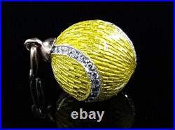 FABERGE K? Russian 56 Gold Platinum Diamond Enamel Guilloche Egg Pendant 14K RU